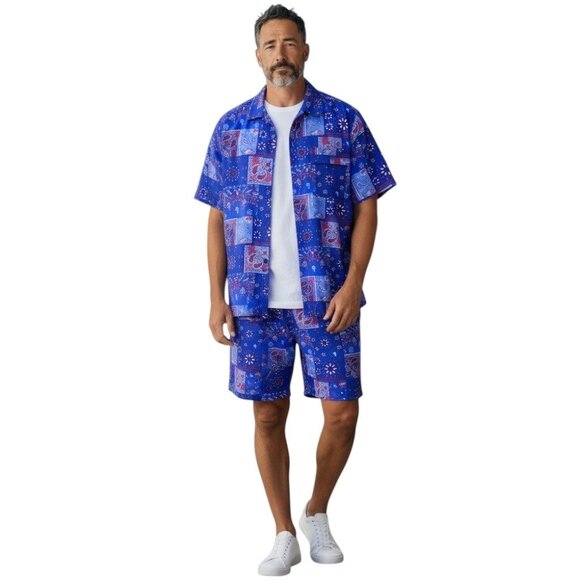 NWT Dogg Supply By Snoop Dogg Mens Set Blue Bandana Stretch Shirt & Shorts Sz XL - Picture 15 of 16